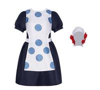 Noowye Susie Q Disfraz de mujer Anime Maid Outfit Dots Delantal Blanco y Azul Falda Separada Set para Halloween Carnaval Fiesta Masquerade Performance