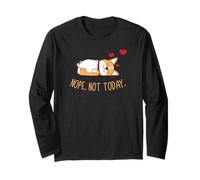 Nope Not Today Corgi Lindo Cansado Perezoso Dormir Texto Soñoliento Manga Larga