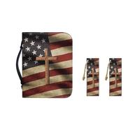 Nopersonality Fundas para la Biblia para mujer, multiusos, funda de piel sintética, impermeable, marcapáginas de cuero genuino para gusanos de biblioteca, 2 paquetes, Bandera de Estados Unidos, L Size