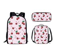 Nopersonality Mochila escolar para niña y niño, mochila básica clásica, bolsa de almuerzo aislada, multifuncional, estuche para lápices, 3 unidades, cereza