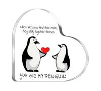NOPKESV 1 pieza Adornos de patrón de pingüino Regalos de Te Amo Aniversario para Él y Ella Decoración de Hogar en Acrílico en Forma de Corazón San Valentin Placa Acrílica en Forma de Puzzle Enamorados