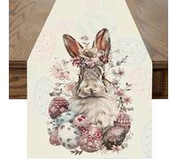 NOPKESV 1 pieza Camino de mesa de Pascua Conejito diseño de flores felices Lavable Moderno Decoración de mesa de cocina para uso interior y exterior Vacaciones sala de estar Pascua decoración fiesta