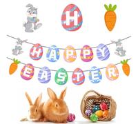 NOPKESV 1 set Decoración de Pascua colgante para fondo de fiesta con conejitos y huevos Guirnalda para interior y exterior Jardín Pascua Banner