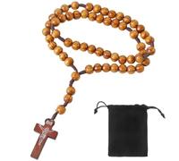 NOPKESV Collar de Rosario Católica, Cuentas de Oración Madera Natural con Medalla Jesucristo San Benito, para Cristianos Católicos Comunión Religiosa, Bautismo, Misa, Biblia, madera, hombre y mujer