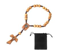 NOPKESV Collar de Rosario con Cruz Católica, Cuentas de Oración de Madera Natural, Medalla Cruz Jesucristo, virgen, para Cristianos Católicos, Comunión Religiosa, Bautismo, Misa, Biblia