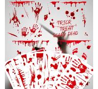 NOPKESV Decoraciones de Halloween Espeluznantes, 9 Piezas, Juego de Carteles de Zombis, Pegatinas para Ventanas, Huellas de Manos Sangrientas, para Exteriores, Jardín, Casa Embrujada y Fiesta