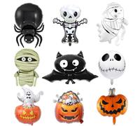 NOPKESV Globos de Halloween, 9 unidades de Película de Aluminio con diseños, Decoration para el Tema de Halloween (Extra grande)