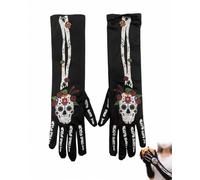 NOPKESV Guantes Esqueleto Halloween 1 Par, Guantes Disfraz Mano Adulto, Diseño Negro Realista, Accesorio Cosplay Grim Reaper y Producciones Terror Teatrales