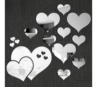 NOPVUFA 15 Pezzi Corazón Espejos Adhesivo Pared Decorativos, Corazón Pegatinas Pared Decorativas Acrílico Plata Extraíble para Habitación, Salón, Dormitorio, Oficina