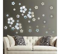 NOPVUFA 36 Pezzi Floral Cristal Espejos Adhesivo Pared Decorativos, Floral Pegatinas Pared Decorativas Acrílico Plata 3D para Habitación, Salón, Dormitorio, Oficina