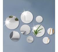 NOPVUFA 9 Pezzi Redondas Espejos Adhesivo Pared Decorativos, Redonda Pegatinas Pared Decorativas Acrílico Plata Extraíble para Habitación, Salón, Dormitorio, Oficina