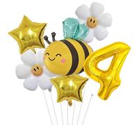 NOPVUFA Decoracion Cumpleaños 4 Años Abeja Margarita, Globos de Cumpleaños Oro Grande Número 4, Globos cumpleaños 4 años Decoraciones Fiesta para Niñas y Niños