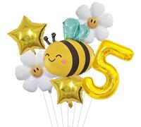 NOPVUFA Decoracion Cumpleaños 5 Años Abeja Margarita, Globos de Cumpleaños Oro Grande Número 5, Globos cumpleaños 5 años Decoraciones Fiesta para Niñas y Niños
