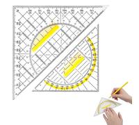 NOPVUFA Juego de Escuadra y Cartabón con Mango (2 Piezas, 15.7 y 22.5 cm) - Reglas Triangulares de Plástico Transparente con Escala Métrica para Dibujo Técnico, Estudiantes y Oficina