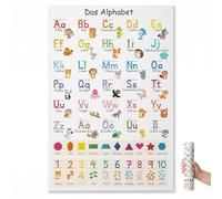 NOPVUFA Póster Abecedario Alemán y Números para Niños - Lámina Educativa de Lona 40x60cm con Animales y Formas Geométricas - Decoración Infantil para Habitación, Guardería y Colegio (Sin Marco)