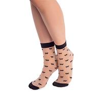 NOQ - Calcetines de moda con estampado para mujer, elegantes, transparentes, talla única, Altoa única
