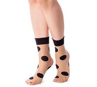 NOQ Calcetines de mujer con estampado de moda: Fancy Sheer Pop, talla única, calcetines con volantes, transparentes, Talla única