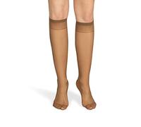 NOQ Calcetines de mujer hasta la rodilla lisos de 15 DEN estilo casual libres de presión semimate transparentes con parte superior cómoda, dos pares, talla única, Safari, Altoa única