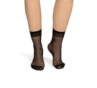 NOQ Calcetines de mujer por encima del tobillo monocolor 15 DEN transparente mate sin presión con parte superior cómoda talla única para oficina hasta el tobillo Sk-Elastan, Nero
