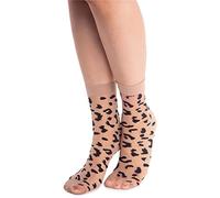 NOQ Calcetines estampados de moda para mujer, calcetines elegantes, transparentes, talla libre, Animale Naturel/Nero, Talla única