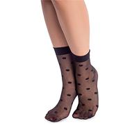 NOQ Calcetines estampados de moda para mujer, calcetines elegantes, transparentes, talla libre, Dots Nero, Talla única