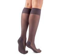 NOQ Calcetines hasta la rodilla con masaje para pies para mujer, transparentes, semimate, sin presión, medias largas hasta la rodilla, calcetines tipo panty con masaje en la suela 20 DEN Active, gris