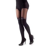 NOQ Collants imitación mate Semi Sheer para mujer - Motivo sexy por encima de la rodilla - Prenda con estampado para oficina y citas, L