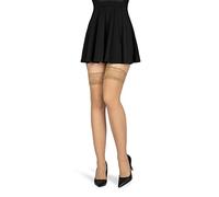 NOQ Medias autoportantes sin soporte para mujer de muslo alto de 15 DEN, estilo elegante, lencería de mujer con encaje invisible, puntera transparente, segunda piel, Nicole, Natural, L