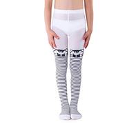 NOQ Medias estampadas para niñas pantimedias estampados calcetines por encima de la rodilla para escuela de baile 40 den, Cat Bianco 7-8 años (122-128)