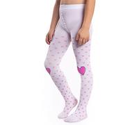 NOQ Medias opacas para niñas, diseño de corazones, sí/no, 120 DEN, para danza, gimnasia, escuela, guardería, blanco, 11-12 años