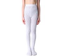 NOQ Medias para niña con efecto 3D, diseño liso, danza, gimnasia, disfraz de Little Princess, Geo Bianco, 152 cm-158 cm