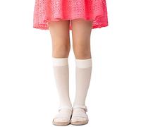 NOQ Niños Niñas rayas hasta la rodilla 100 DEN cómodo suave cálido calcetines flexibles niños pequeños Casual lindo uniforme escolar vestido sobre la pantorrilla un par Molly, Cream 18/22 cm