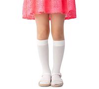 NOQ Niños Niñas rayas hasta la rodilla 100 DEN cómodo suave cálido calcetines flexibles niños pequeños Casual lindo uniforme escolar vestido sobre la pantorrilla un par Molly, Bianco 14/16 cm