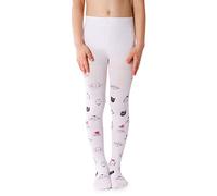 NOQ Pantimedias finas para niños con estampado bonito para niñas, 40 DEN, ceremonia de baile escolar casual, Crazy Cat Bianco, 104-110