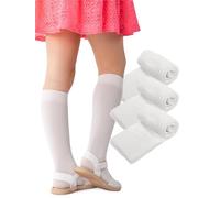 NOQ Paquete de 3 Calcetines Acanalados Hasta La Rodilla Para Niñas de 100 den: Mezcla de Viscosa Suave Cálida y Elástica Disponible En Elegantes Colores Para La Comodidad Diaria - Bianco 18/22