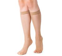 NOQ Ramona - Calcetines hasta la rodilla para mujer, sin presión, color negro, beige, malla con parte superior cómoda, lencería para mujer, talla única, beige, Altoa única