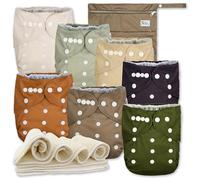 Nora's Nursery AWJ - Paquete de 7 pañales de tela con 1 bolsa húmeda, funda impermeable, lavables, reutilizables y pañales de bolsillo ajustables de talla única para recién nacidos y niños pequeños