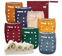 Nora's Nursery AWJ - Paquete de 7 pañales de tela con 1 bolsa húmeda, funda impermeable, lavables, reutilizables y pañales de bolsillo ajustables de talla única para recién nacidos y niños pequeños