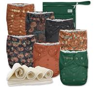 Nora's Nursery AWJ - Paquete de 7 pañales de tela con 1 bolsa húmeda, funda impermeable, lavables, reutilizables y pañales de bolsillo ajustables de talla única para recién nacidos y niños pequeños