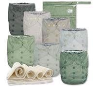 Nora's Nursery AWJ - Paquete de 7 pañales de tela con 1 bolsa húmeda, funda impermeable, lavables, reutilizables y pañales de bolsillo ajustables de talla única para recién nacidos y niños pequeños