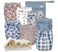 Nora's Nursery Cubrepañales de tela, lavable y reutilizable con cierre a presión, insertos de pañales de tela planos o ajustados, paquete de 7 fundas de pañales de tela con bolsa húmeda, manta de