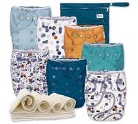 Nora's Nursery Funda de pañal de tela, lavable y reutilizable con cierre a presión, insertos de pañales de tela planos o ajustados, paquete de 7 fundas de pañales de tela con bolsa húmeda, camiones