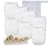 Nora's Nursery - Juego de 7 capas de tela con 7 inserciones y 1 bolsa húmeda, funda impermeable, lavable, reutilizable y talla única ajustable para recién nacidos y niños - Blanco invierno