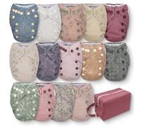 Nora's Nursery Pañales de tela todo en uno para recién nacidos, paquete de 14 con 1 vaina para pañales limpios, funda impermeable, lavable, reutilizable y 1 pañal de tela ajustable para menos de 12