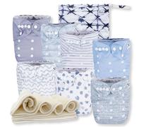 Nora's Nursery Paquete de 7 pañales de tela con 7 insertos y 1 bolsa húmeda, funda impermeable, lavables, reutilizables y pañales de bolsillo ajustables de talla única para recién nacidos y niños