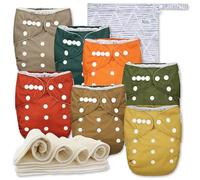 Nora's Nursery Paquete de 7 pañales de tela con 7 insertos y 1 bolsa húmeda, funda impermeable, lavables, reutilizables y pañales de bolsillo ajustables de talla única para recién nacidos y niños