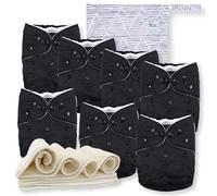 Nora's Nursery Paquete de 7 pañales de tela con 7 insertos y 1 bolsa húmeda, funda impermeable, lavables, reutilizables y pañales de bolsillo ajustables de talla única para recién nacidos y niños