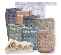 Nora's Nursery Paquete de 7 pañales de tela con 7 insertos y 1 bolsa húmeda, funda impermeable, lavable, reutilizable y tamaño único, pañales de bolsillo ajustables para recién nacidos y niños