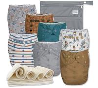 Nora's Nursery Paquete de 7 pañales de tela con 7 insertos y 1 bolsa húmeda, funda impermeable, lavables, reutilizables y pañales de bolsillo ajustables de talla única para recién nacidos y niños