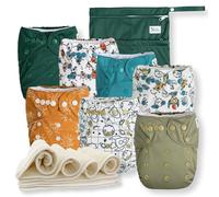 Nora's Nursery Paquete de 7 pañales de tela con 7 insertos y 1 bolsa húmeda, funda impermeable, lavables, reutilizables y pañales de bolsillo ajustables de talla única para recién nacidos y niños